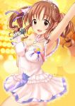  1girl aonegi armpits blush breasts brown_eyes brown_hair cleavage hair_ornament hair_ribbon highres idolmaster idolmaster_cinderella_girls jewelry large_breasts looking_at_viewer necklace pearl_necklace pendant_watch ribbon smile solo star_hair_ornament tiara totoki_airi twintails wireless 