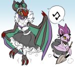  beamed_quavers black_bow bow broom clothed_pokemon drawfag maid maid_headdress musical_note no_humans noibat noivern open_mouth pokemon pokemon_(creature) speech_bubble standing yellow_eyes 