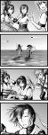  4koma 5girls airplane akagi_(kantai_collection) aoba_(kantai_collection) bangs cane choufu_shimin comic enemy_aircraft_(kantai_collection) greyscale hair_between_eyes highres hyuuga_(kantai_collection) ise_(kantai_collection) japanese_clothes kantai_collection machinery monochrome multiple_girls newspaper ponytail salute school_uniform serafuku shinkaisei-kan short_hair tears thigh-highs undershirt wiping_tears wo-class_aircraft_carrier 