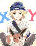  1boy 203mtk beanie blonde_hair blue_eyes calme_(pokemon) doodle eevee hat pokemon pokemon_(creature) pokemon_(game) pokemon_xy 