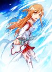  1girl asuna_(sao) breastplate brown_eyes brown_hair jianmo_sl long_hair solo sword sword_art_online thigh-highs weapon 