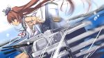  1girl brown_hair hat heavens_thunder_(byakuya-part2) highres inflatable_raft kantai_collection libeccio_(kantai_collection) long_hair looking_away machinery red_eyes solo turret twintails 
