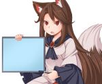  &gt;:o 1girl :o animal_ears brooch brown_hair commentary_request dress exploitable fang imaizumi_kagerou jewelry long_hair long_sleeves marker open_mouth red_eyes solo tail tamahana touhou transparent_background tsurime upper_body white_dress wide_sleeves wolf_ears wolf_tail 