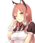  1girl animal_ears breasts cat_ears eyebrows eyebrows_visible_through_hair gogatsu_no_renkyuu long_hair looking_at_viewer maid microphone open_mouth orange_eyes original pink_hair solo 