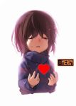  androgynous backlighting brown_hair closed_eyes crying frisk_(undertale) gameplay_mechanics glowing heart open_mouth simple_background solo striped striped_sweater sweater takotsu tears turtleneck undertale upper_body white_background 