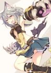  1girl animal_ears blush braid cat cat_ears claws fang furumiya_haiji granblue_fantasy grey_hair highres looking_at_viewer open_mouth red_eyes sen_(granblue_fantasy) smile solo 