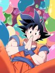  1boy black_eyes black_hair dougi dragon_ball dragon_ball_z hands_together jiayu_long male_focus muscle outline solo son_gokuu spread_legs 