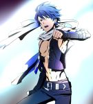  1boy blue_eyes blue_hair egawa_satsuki idol idolmaster idolmaster_side-m male_focus muscle open_clothes open_mouth open_vest solo taiga_takeru vest 