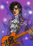 1boy 2016 araki_hirohiko_(style) commentary guitar highres instrument looking_at_viewer male_focus parody prince_(musician) real_life solo style_parody takumi_(marlboro) 