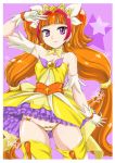  1girl amanogawa_kirara boots choker cure_twinkle earrings gloves go!_princess_precure highres jewelry long_hair looking_at_viewer lowleg lowleg_panties magical_girl multicolored_hair orange_hair panties precure smile solo star star_earrings thigh-highs thigh_boots twintails two-tone_hair underwear very_long_hair violet_eyes wanyan_aguda 