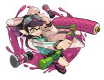  +_+ 1girl aori_(splatoon) goggles goggles_on_head hat ink looking_at_viewer nintendo pointy_ears solo splat_roller splatoon suction_bomb tentacle_hair wong_ying_chee 