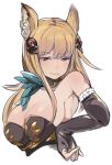  1girl :3 animal_ears black_gloves blonde_hair breasts brown_eyes detached_collar elbow_gloves fingerless_gloves gloves granblue_fantasy hair_ornament large_breasts long_hair looking_at_viewer metella_(granblue_fantasy) mole mole_under_mouth smile solo toi_(toiot) upper_body 