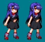  1girl altrouge beatrice_(wild_arms) black_dress dress long_hair lowres pixel_art purple_hair sidelocks solo wild_arms wild_arms_3 