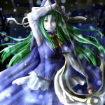  1girl ao-shiba green_eyes green_hair hat long_hair mima polearm solo touhou touhou_(pc-98) weapon wizard_hat 