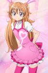  1girl blue_eyes hand_on_hip houjou_hibiki long_hair looking_at_viewer manji_(tenketsu) orange_hair pink_legwear precure sketch smile solo suite_precure thigh-highs zettai_ryouiki 