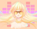  1girl blonde_hair choker cyber_diva eyelashes glasses highres jewelry lipstick makeup matomiki multicolored_eyes multicolored_hair necklace solo upper_body vocaloid yellow_eyes yellow_lipstick 