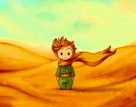  1boy blonde_hair child cowlick desert expressionless full_body kaos le_petit_prince male_focus sand scarf solo 