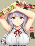  1girl blue_eyes breasts dagashi_kashi hairband highres inanaki_shiki large_breasts purple_hair shidare_hotaru short_hair simple_background solo umaibou upper_body 