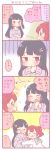  2girls 4koma ^_^ bangs black_hair blue_eyes blush clenched_hands closed_eyes comic crossed_arms hair_ornament hairpin hug jitome kurosawa_dia kurosawa_ruby long_hair long_sleeves love_live! love_live!_sunshine!! multiple_girls redhead saku_usako_(rabbit) school_uniform serafuku siblings sisters translated two_side_up 