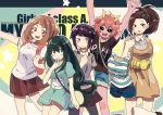  6+girls ashido_mina asui_tsuyu black_eyes black_hair black_sclera boku_no_hero_academia brown_hair casual dress green_hair hagakure_tooru horns invisible jirou_kyouka long_hair multiple_girls open_mouth pink_hair purple_skin short_hair uraraka_ochako xi_yuu yaoyorozu_momo yellow_eyes 