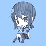  1girl anchor_symbol blue blue_background blush_stickers chibi fubuki_(kantai_collection) kantai_collection kneehighs kouji_(campus_life) low_ponytail md5_mismatch monochrome pleated_skirt ponytail popsicle school_uniform serafuku short_hair short_ponytail short_sleeves simple_background sketch skirt solo 