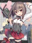  1girl bankoku_ayuya bow_(weapon) brown_eyes brown_hair crossbow headgear kantai_collection machinery short_hair skirt smile solo taihou_(kantai_collection) weapon 