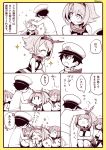  &gt;_&lt; 1boy 4girls :3 :d ^_^ admiral_(kantai_collection) bare_shoulders blush closed_eyes comic fang folded_ponytail hair_flaps hair_ornament hair_ribbon hairclip hat ikazuchi_(kantai_collection) inazuma_(kantai_collection) kantai_collection kuro_yuzu long_hair long_sleeves military military_uniform monochrome multiple_girls mutsu_(kantai_collection) neckerchief open_mouth peaked_cap petting pleated_skirt ponytail remodel_(kantai_collection) ribbon scarf school_uniform serafuku short_hair skirt smile sparkle squatting thigh-highs translated uniform xd yuudachi_(kantai_collection) |_| 