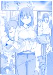  /\/\/\ 3girls ai&#039;s_friend_(himura_kiseki) ai_(himura_kiseki) braid breast_lift breasts closed_mouth commentary flying_sweatdrops gym_uniform hair_over_eyes himura_kiseki jacket large_breasts monochrome multiple_girls navel original salute short_hair side_braid smile snapping_fingers sparkle speech_bubble spoken_x track_jacket weighing_scale weight_conscious 