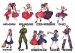  2boys 6+girls :d apron asama_isami beer_mug beerko beret boots bow bowtie broom character_request commentary_request detached_sleeves dolls_in_pseudo_paradise dress extra eyepatch full_body gates_(seihou) hair_bow hair_ribbon hakkaisan_tatsumi hakurei_reimu hat highres japanese_clothes kirisame_marisa knife long_sleeves looking_at_viewer mai_(touhou) maid maid_headdress miko multiple_boys multiple_girls open_mouth original puffy_short_sleeves puffy_sleeves ribbon satsuki_rin seihou short_sleeves smile thigh-highs touhou touhou_(pc-98) uu_uu_zan uwabami_breakers vivit waist_apron white_background white_legwear white_wings wide_sleeves wings witch_hat 