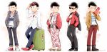  1boy ;) alternate_costume black_hair boots briefcase formal geta hand_in_pocket hands_in_pocket hands_in_pockets haori japanese_clothes jewelry kimono male_focus matsuno_osomatsu mone_(14ri0000) multiple_views necklace one_eye_closed osomatsu-kun osomatsu-san shoes smile sneakers suit sunglasses sunglasses_on_head towel towel_around_neck twitter_username yakuza yukata 