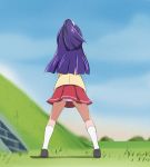  1girl from_behind haruyama_kazunori izayoi_liko long_hair mahou_girls_precure! panties precure purple_hair red_skirt skirt socks solo standing underwear 