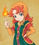  1girl blue_eyes blush breasts curly_hair dragon_quest dragon_quest_vii dress long_hair maribel redhead sekisiki solo 