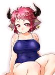  1girl animal_ears arm_support arms_behind_back breasts competition_school_swimsuit cow_ears cow_horns cross cross_earrings curvy earrings granblue_fantasy horns jewelry large_breasts onsoku_maru red_eyes redhead school_swimsuit short_hair sitting solo strum_(granblue_fantasy) swimsuit 