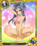  1girl armlet artist_request brown_eyes card_(medium) character_name chess_piece circlet covered_nipples dark_skin earrings grey_hair high_school_dxd jewelry long_hair official_art pawn shuriya_(high_school_dxd) solo swimsuit torn_clothes trading_card 