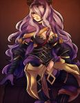  1girl armor breasts camilla_(fire_emblem_if) cargorabbit cleavage fire_emblem fire_emblem_if gloves hair_over_one_eye long_hair purple_hair sitting solo very_long_hair violet_eyes 