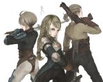  1boy agrias_oaks armor blonde_hair braid final_fantasy final_fantasy_tactics gloves knight long_hair mustadio_bunansa pr ramza_beoulve sword weapon 