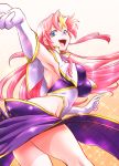  1girl armpits blue_eyes breasts covered_nipples dancing gloves gundam gundam_seed gundam_seed_destiny hair_ornament idol large_breasts long_hair long_skirt marimo_(yousei_ranbu) meer_campbell open_mouth pink_hair revealing_clothes skirt solo star_hair_ornament white_gloves 