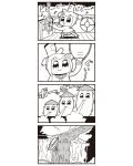  4koma :3 bkub boat comic disney falling greyscale hat highres monochrome musical_note open_mouth parody poptepipic popuko quaver rainbow school_uniform serafuku ship&#039;s_wheel sidelocks simple_background solo steamboat_willie steering_wheel two_side_up water waterfall whistling 