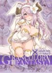  1girl animal_ears breasts commentary_request flower gloves granblue_fantasy hair_flower hair_ornament hair_over_one_eye highres horns kneeling large_breasts lavender_hair long_hair multiple_views narumeia_(granblue_fantasy) pointy_ears projected_inset rabbit_ears thigh-highs thomasz white_gloves 