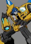  1boy arm_cannon artist_name autobot bumblebee hasbro insignia kamizono_(spookyhouse) machine machinery mecha no_humans robot science_fiction smile solo transformers weapon 