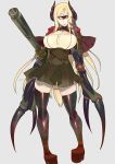  1girl black_legwear blonde_hair breasts cyclops high_heels horns large_breasts long_hair looking_at_viewer monster_girl one-eyed original orion_(orionproject) red_eyes solo thigh-highs zettai_ryouiki 