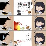  &gt;_&lt; /\/\/\ 1boy 3girls 3koma :&gt; admiral_(kantai_collection) ahoge beans black_hair brown_hair chibi closed_eyes comic destroyer_hime detached_sleeves explosion flying_sweatdrops gloves hairband hat japanese_clothes kantai_collection kongou_(kantai_collection) military military_uniform multiple_girls naval_uniform nontraditional_miko open_mouth pale_skin school_uniform serafuku setsubun shinkaisei-kan side_ponytail sweatdrop tears throwing translated twitter_username uni_(gugurutan) uniform ushio_(kantai_collection) wavy_mouth white_hair wide_sleeves 