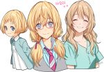  3girls blonde_hair blue_eyes closed_eyes glasses long_hair low_twintails miyazono_kawori multiple_girls multiple_persona red-framed_glasses rod_(rod4817) shigatsu_wa_kimi_no_uso short_hair twintails younger 