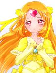  1girl cure_muse_(yellow) earrings heart jewelry kagami_chihiro long_hair magical_girl orange_hair pink_eyes precure shirabe_ako smile solo suite_precure 