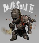  armor artist_request chibi commentary_request copyright_name dark_souls_iii full_armor grey_background one_knee solo soul_of_cinder souls_(from_software) 
