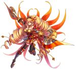  &gt;:) 1girl armor armored_boots artist_request axe bare_shoulders black_legwear blonde_hair boots brave_frontier breasts cleavage drill_hair dual_wielding flower full_body hair_flower hair_ornament long_hair official_art outstretched_arms phantom_of_the_kill red_axe_michele red_eyes simple_background skirt solo thigh-highs twin_drills very_long_hair weapon white_background 