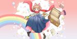 1girl :o album_cover antlers blush book brown_hair cover falling green_eyes hair_ribbon heart highres japanese_clothes kano_(singer) mizutamako open_mouth original pouch rainbow ribbon scarf short_hair solo stuffed_animal stuffed_bunny stuffed_toy suitcase surprised teddy_bear 