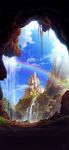  artist_name clouds highres moss no_humans original rainbow rock scenery signature sky technoheart tree water waterfall 