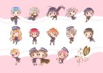  6+boys :3 ;d absurdres ahoge akita_toushirou alternate_eye_color animal animal_on_head animal_on_shoulder armor atsushi_toushirou black_gloves black_hair blonde_hair blue_hair brown_eyes brown_hair cape cheek-to-cheek chibi crossdressinging dress fox glasses gloves gokotai gokotai&#039;s_tigers gotou_toushirou grin hakata_toushirou hat highres hirano_toushirou honebami_toushirou ichigo_hitofuri ichigokono japanese_armor maeda_toushirou male_focus menpoo midare_toushirou military military_uniform multicolored_hair multiple_boys nakigitsune nakigitsune&#039;s_fox namazuo_toushirou necktie one_eye_closed open_mouth otoko_no_ko pink_hair ponytail purple_hair red-framed_glasses redhead running shinano_toushirou shorts smile sode streaked_hair tiger touken_ranbu uniform white_gloves white_hair white_tiger yagen_toushirou 