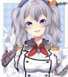  1girl beret blue_eyes breasts error frilled_sleeves frills gloves hat kantai_collection kashima_(kantai_collection) military military_uniform miyakura_shiiha silver_hair smile solo twintails uniform wavy_hair white_gloves 